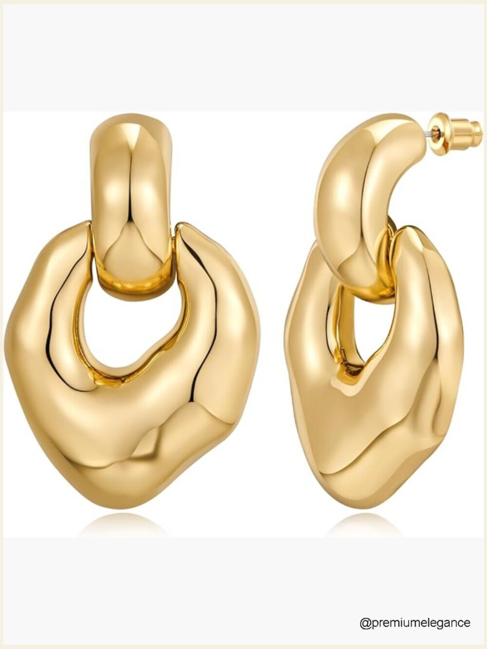 Statement Gold Door Knocker Dangle Earrings Chunky Retro Hoop Drop Earrings for